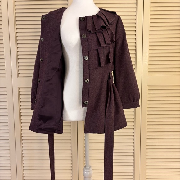 Tabitha by Anthropologie Ruffled Jacket Wool Plum Purple 12 - Picture 7 of 11
